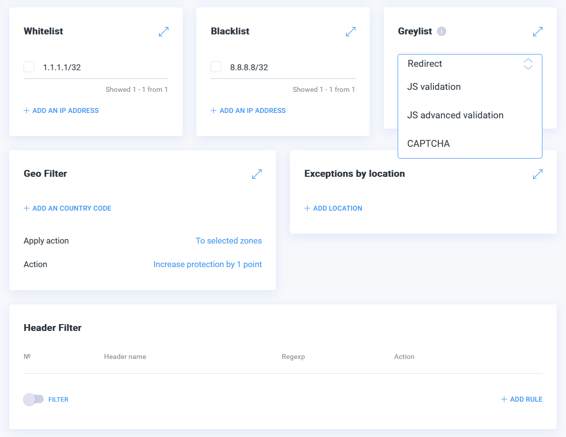 Greylist feature in StormWall Portal