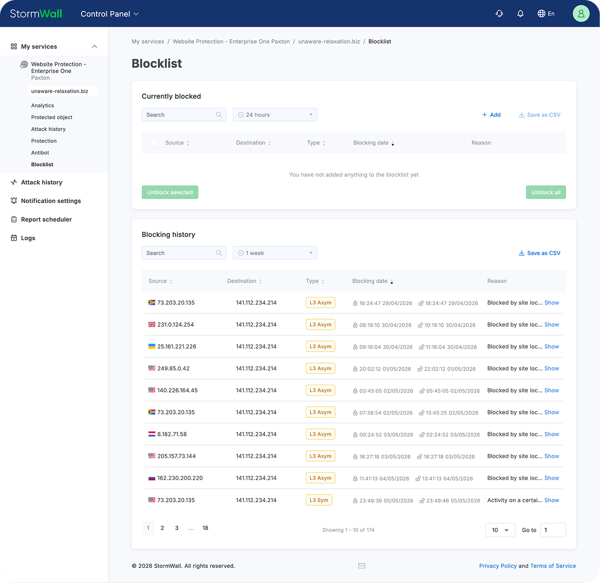 Block lists — Client Portal