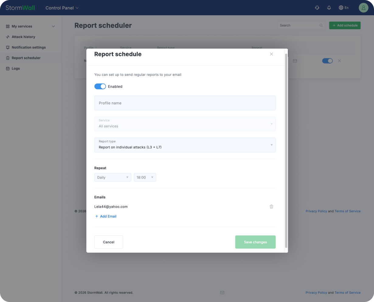 Report scheduler — Client Portal